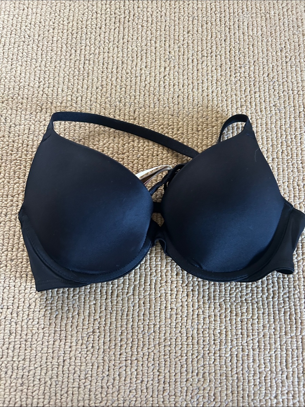 PINK Victoria's Secret Black Molded Push-Up Bra with Crisscross Straps